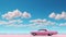 Retro Glamor: Pink Car In Desert With Azure Sky