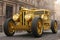 Retro gold car fantastic design in steampunk style with golden mechanical parts details. Generative Ai