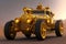 Retro gold car fantastic design in steampunk style with golden mechanical parts details. Generative Ai