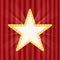 Retro gold star. Vintage frame with lights isolated on red curtain