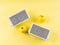 Retro gray audio music speakers with yellow apples