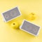 Retro gray audio music speakers with yellow apples