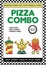 Retro groovy cartoon character fast food poster. Vintage mascot pizza, drink, french fries with psychedelic smile and