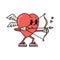 Retro groovy cartoon lovely heart for Valentines Day card and banner. Heart cupid with bow and arrow. Trendy vintage 60s
