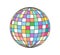 Retro groovy disco ball. Vintage hippie cartoon colorful mirrored discotheque sphere sticker. Hippy style trendy y2k