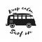 Retro grunge black and white bus with surfboards.