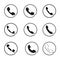Retro handset icon set. Call center support button collection.