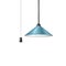 Retro hanging lamp in blue design with black and white cord switch