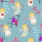 Retro happy cupid Valentines day. Comic happy heart character doodle cute kid in trendy seamless pattern