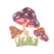 Retro hippie fly agaric mushroom in 1970s style. Hippie psychedelic groovy fungus cliparts. Watercolor groovy