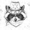 Retro Hipster animal raccoon. Hand drawing Muzzle of animal raccoon