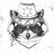 Retro Hipster animal raccoon. Hand drawing Muzzle of animal raccoon