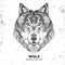 Retro Hipster animal wolf. Hand drawing Muzzle of wolf