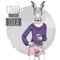 Retro Hipster fashion animal rabbit with coffee. Woman model