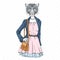 Retro Hipster fashion animal tiger. Woman model