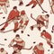 Retro hockey player goalkeeper in sports uniform seamless background. Vintage pattern sportsmans motion with hockey