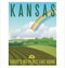 Retro illustrated travel poster for state of Kansas, United States