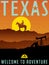 Retro illustrated travel poster for Texas