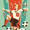 Retro illustration in constructivism, style of football soccer player, defender, goalkeeper, striker. Generative AI