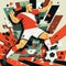 Retro illustration in constructivism, style of football soccer player, defender, goalkeeper, striker. Generative AI