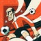 Retro illustration in constructivism, style of football soccer player, defender, goalkeeper, striker. Generative AI