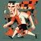 Retro illustration in constructivism, style of football soccer player, defender, goalkeeper, striker. Generative AI