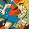 Retro illustration in constructivism, style of football soccer player, defender, goalkeeper, striker. Generative AI