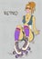 Retro illustration with girl on roller skates