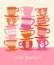 Retro illustration of stacks of tea cups