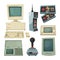 Retro illustrations of technicians gadgets. Vector pictures