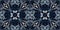 Retro indigo floral bandana 2 tone patterned fabric border background. Seamless boho denim blue banner edge design