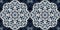 Retro indigo floral bandana 2 tone patterned fabric border background. Seamless boho denim blue banner edge design