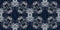 Retro indigo floral bandana 2 tone patterned fabric border background. Seamless boho denim blue banner edge design