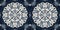 Retro indigo floral bandana 2 tone patterned fabric border background. Seamless boho denim blue banner edge design