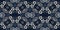 Retro indigo floral bandana 2 tone patterned fabric border background. Seamless boho denim blue banner edge design