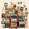 Retro-inspired Collage of Old Radios Playing Nostalgic Tunes