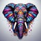 A retro-inspired neon elephant, adorned with geometric shapes and bright colors by AI generated