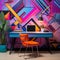 Retro-inspired Vibrant Wallpaper with Neon Colors and Geometric Shapes