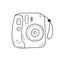 Retro instant camera drawing. Cute white mini photo camera doodle, vector illustration