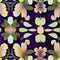 Retro kaleidoscope floral seamless pattern. Vintage geo gender neutral fashion swatch for botanical cottagecore
