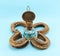 Retro kerosene lamp clover rusty horse shoes blue