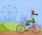 Retro lady riding bicycle