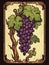 Retro landscape with carved grapes in woodcut style, Vector illustration with clipping mask