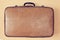 Retro leather brown suitcase for travel, trip. Vintage travel. Grandparents trip. Travelling concept. Place for text