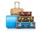 Retro leather suitcases, travel luggage isolated vector. Illustration.