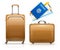 Retro leather suitcases, travel passport boarding pass. Vector illustration.