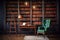 Retro library with wooden book shelf vintage interior