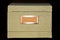Retro Light khaki file-storage box covered with tweed fabric with blank label in copper frame