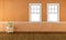 Retro living room with double hung windows - 3d rendering