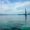 Retro and Local Wood Stick water level Meter on Beautiful idyllic ocean near Koh Wai island Trat Thailand